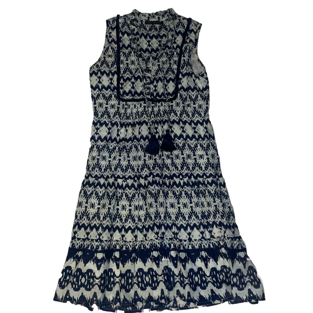 LOLA Australia Dress Womens Small Sleeveless Maxi Boho Cotton Lined Gold Sparkle